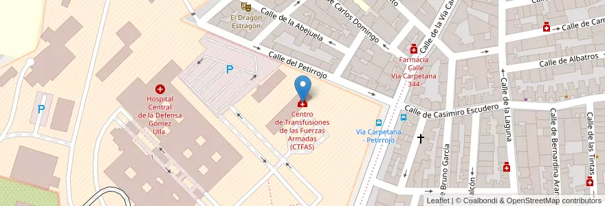 Mapa de ubicacion de Centro de Transfusiones de las Fuerzas Armadas (CTFAS) en İspanya, Comunidad De Madrid, Comunidad De Madrid, Área Metropolitana De Madrid Y Corredor Del Henares, Madrid.