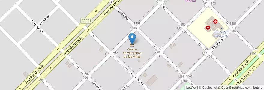 Mapa de ubicacion de Centro de Veteranos de Malvinas en アルゼンチン, ミシオネス州, Departamento Apóstoles, Municipio De Apóstoles, Apóstoles.