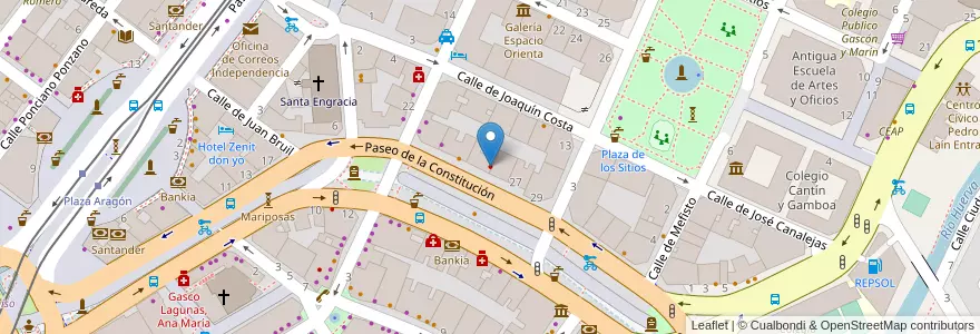Mapa de ubicacion de Centro Dental DKV en 스페인, Aragón, 사라고사, Zaragoza, 사라고사.