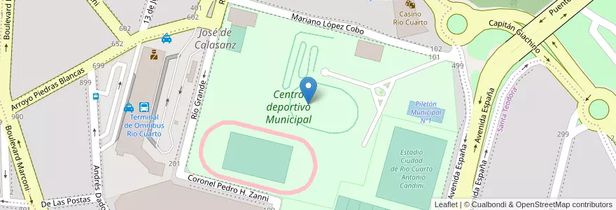 Mapa de ubicacion de Centro deportivo Municipal en الأرجنتين, Córdoba, Departamento Río Cuarto, Pedanía Río Cuarto, Municipio De Río Cuarto, Río Cuarto.