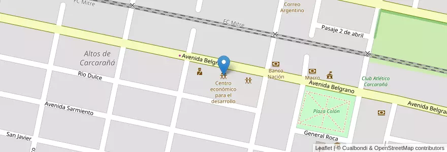 Mapa de ubicacion de Centro económico para el desarrollo en Arjantin, Santa Fe, Departamento San Lorenzo, Municipio De Carcarañá, Carcarañá.