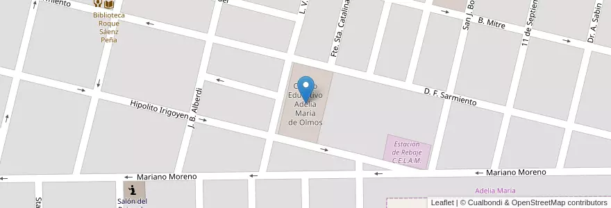 Mapa de ubicacion de Centro Educativo Adelia María de Olmos en Arjantin, Córdoba, Departamento Río Cuarto, Pedanía Cautiva, Municipio De Adelia María, Adelia María.