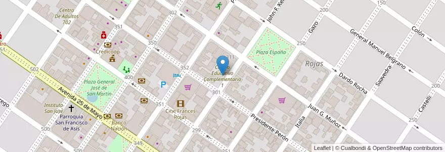 Mapa de ubicacion de Centro Educativo Complementario 1 en アルゼンチン, ブエノスアイレス州, Partido De Rojas, Rojas.