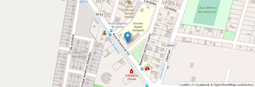 Mapa de ubicacion de Centro Educativo de Nivel Secundario Zonda en Argentinien, San Juan, Chile, Zonda.