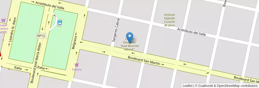 Mapa de ubicacion de Centro Educativo "Juan Bautista Alberdi" en 阿根廷, Córdoba, Departamento Marcos Juárez, Pedanía Liniers, Municipio De Camilo Aldao, Camilo Aldao.