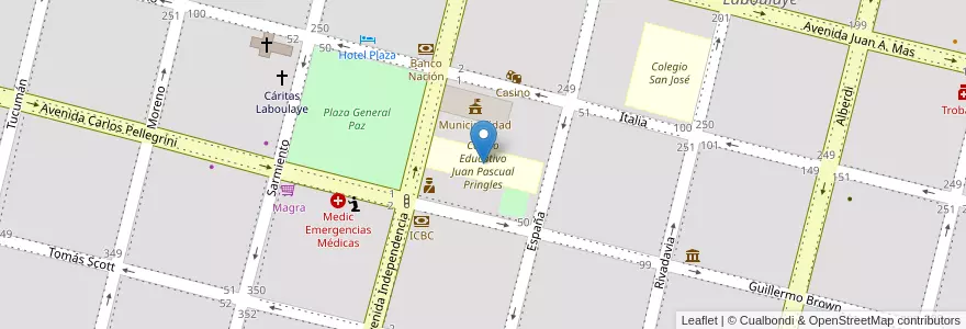 Mapa de ubicacion de Centro Educativo Juan Pascual Pringles en 阿根廷, Córdoba, Departamento Presidente Roque Sáenz Peña, Pedanía La Amarga, Municipio De Laboulaye, Laboulaye.