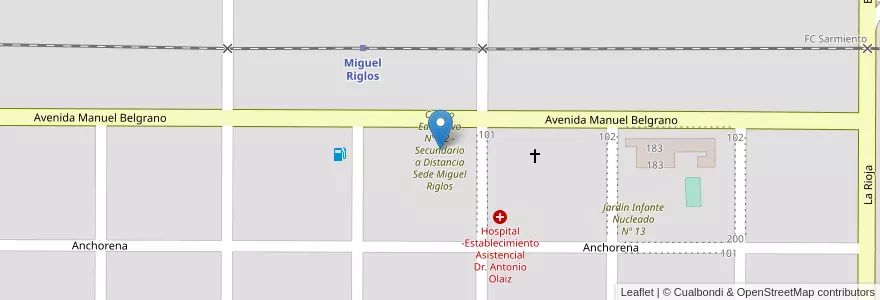 Mapa de ubicacion de Centro Educativo N° 12 - Secundario a Distancia Sede Miguel Riglos en آرژانتین, La Pampa, Municipio De Miguel Riglos, Departamento Atreucó.