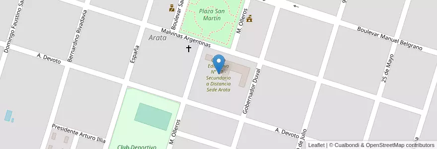 Mapa de ubicacion de Centro Educativo N° 21 - Secundario a Distancia Sede Arata en Аргентина, Ла-Пампа, Departamento Trenel, Municipio De Arata.