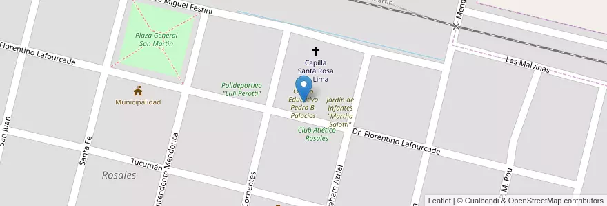 Mapa de ubicacion de Centro Educativo Pedro B. Palacios en アルゼンチン, コルドバ州, Departamento Presidente Roque Sáenz Peña, Pedanía San Martín, Comuna De Rosales, Rosales.