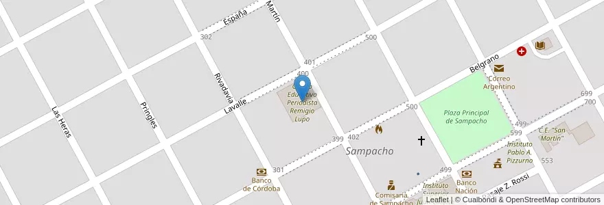 Mapa de ubicacion de Centro Educativo Periodista Remigio Lupo en 阿根廷, Córdoba, Departamento Río Cuarto, Pedanía Achiras, Municipio De Sampacho, Sampacho.