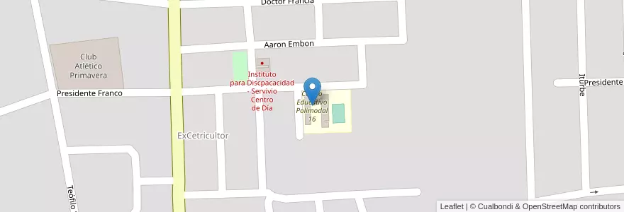 Mapa de ubicacion de Centro Educativo Polimodal 16 en アルゼンチン, ミシオネス州, Departamento Eldorado, Municipio De Eldorado, Eldorado.