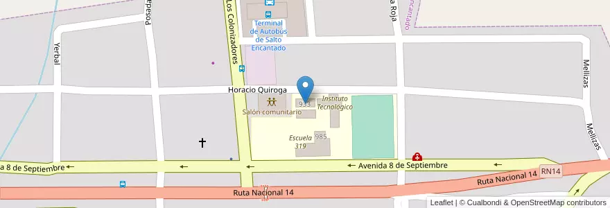 Mapa de ubicacion de Centro Educativo Polimodal 27 en アルゼンチン, ミシオネス州, Departamento Cainguás, Municipio De Aristóbulo Del Valle, Villa Salto Encantado.