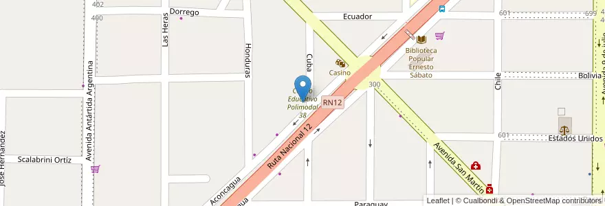 Mapa de ubicacion de Centro Educativo Polimodal 38 en آرژانتین, Misiones, Departamento San Ignacio, Municipio De Jardín América.