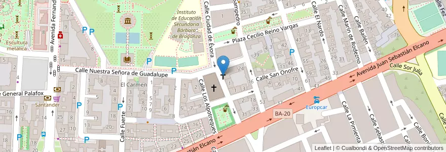 Mapa de ubicacion de Centro Evangélico Casa de Dios en スペイン, エストレマドゥーラ州, バダホス, Tierra De Badajoz, バダホス.