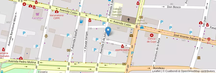 Mapa de ubicacion de Centro Filatélico Mendoza en Argentinië, Chili, Mendoza, Departamento Capital, Sección 2ª Barrio Cívico, Ciudad De Mendoza.
