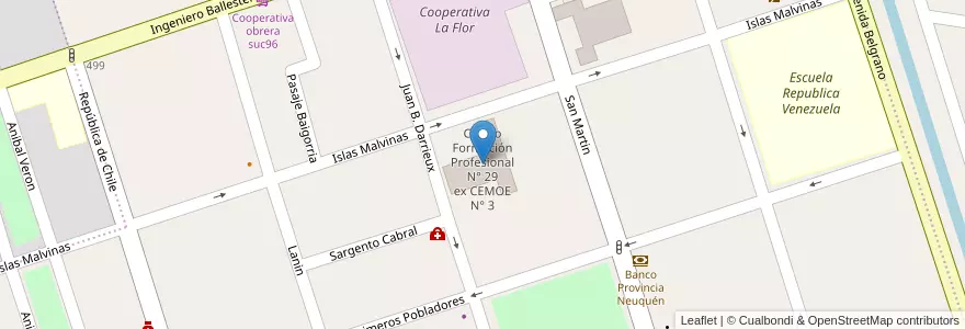 Mapa de ubicacion de Centro Formación Profesional N° 29 ex CEMOE N° 3 en Arjantin, Şili, Neuquén, Departamento Confluencia, Centenario.