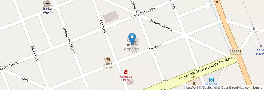 Mapa de ubicacion de Centro Hispano Argentino en 阿根廷, 智利, Mendoza, Departamento San Rafael, Distrito Real Del Padre.