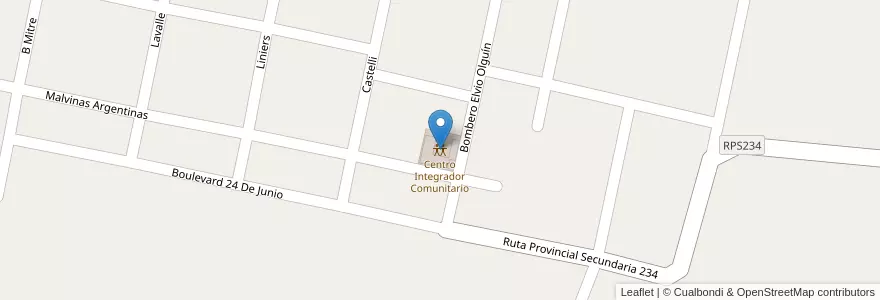 Mapa de ubicacion de Centro Integrador Comunitario en 阿根廷, Córdoba, Departamento Tercero Arriba, Pedanía Capilla De Rodríguez, Municipio De Villa Ascasubi.
