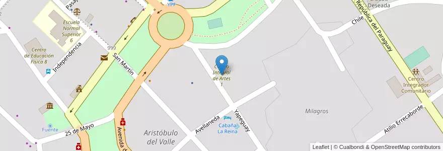 Mapa de ubicacion de Centro Integral de Artes 1 en アルゼンチン, ミシオネス州, Departamento Cainguás, Municipio De Aristóbulo Del Valle, Aristóbulo Del Valle.
