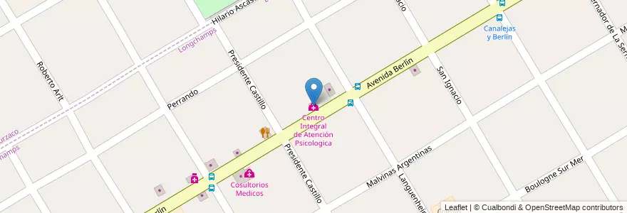 Mapa de ubicacion de Centro Integral de Atención Psicologica en Argentinië, Buenos Aires, Partido De Almirante Brown, Longchamps.