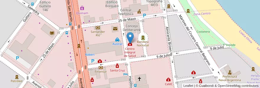 Mapa de ubicacion de Centro Integral de Salúd en アルゼンチン, サンタクルス州, チリ, Deseado, Caleta Olivia.