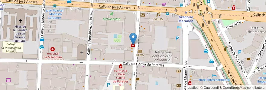Mapa de ubicacion de Centro internacional de oftalmología avanzada en スペイン, マドリード州, Comunidad De Madrid, Área Metropolitana De Madrid Y Corredor Del Henares, Madrid.