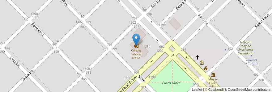 Mapa de ubicacion de Centro Laboral Nº 22 en アルゼンチン, ラ・パンパ州, Departamento Toay, Municipio De Toay, Toay.