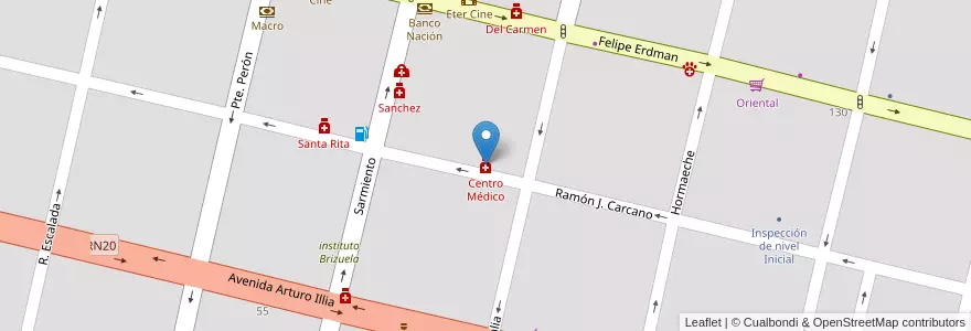 Mapa de ubicacion de Centro Médico en Аргентина, Кордова, Departamento San Javier, Pedanía Dolores, Municipio De Villa Dolores, Villa Dolores.