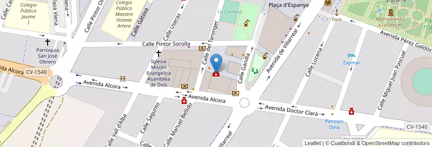 Mapa de ubicacion de Centro Medico de la Seguridad Social en Spanien, Valencianische Gemeinschaft, Castelló / Castellón, La Plana Alta, Castelló De La Plana.