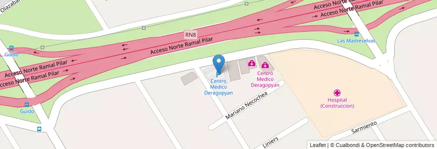 Mapa de ubicacion de Centro Medico Deragopyan en アルゼンチン, ブエノスアイレス州, Partido Del Pilar, Pilar.