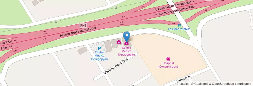 Mapa de ubicacion de Centro Medico Deragopyan en アルゼンチン, ブエノスアイレス州, Partido Del Pilar, Pilar.