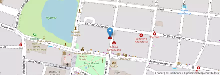 Mapa de ubicacion de Centro Médico Modelo en 阿根廷, Córdoba, Departamento Santa María, Pedanía Alta Gracia, Municipio De Alta Gracia, Alta Gracia.