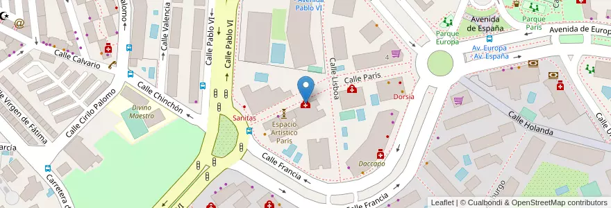 Mapa de ubicacion de Centro Médico París en 西班牙, Comunidad De Madrid, Comunidad De Madrid, Área Metropolitana De Madrid Y Corredor Del Henares, Pozuelo De Alarcón.