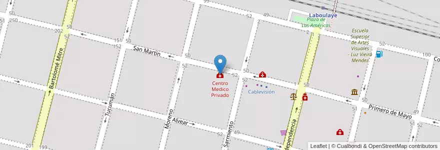 Mapa de ubicacion de Centro Medico Privado en Argentinien, Provinz Córdoba, Departamento Presidente Roque Sáenz Peña, Pedanía La Amarga, Municipio De Laboulaye, Laboulaye.
