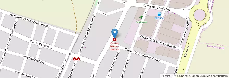 Mapa de ubicacion de Centro Médico Saedra en 西班牙, Comunitat Valenciana, 華倫西亞, L'Horta Nord, Massamagrell.