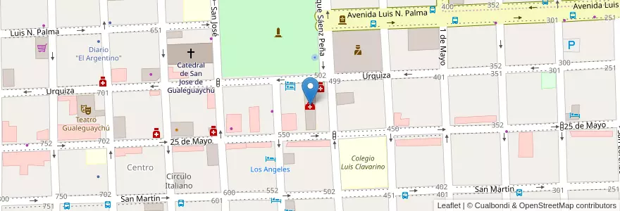 Mapa de ubicacion de Centro Médico San Lucas en Argentina, Provincia Di Entre Ríos, Departamento Gualeguaychú, Gualeguaychú, Gualeguaychú, Distrito Costa Uruguay Sur.