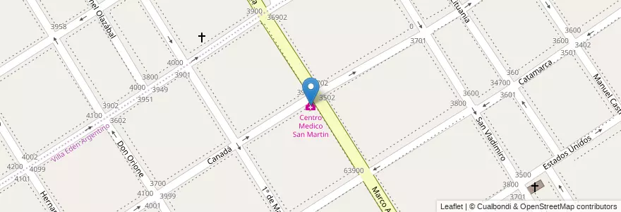 Mapa de ubicacion de Centro Medico San Martin en アルゼンチン, ブエノスアイレス州, Partido De Lanús, Lanús Oeste.
