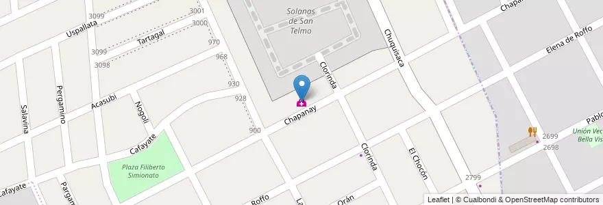 Mapa de ubicacion de Centro Medico San Telmo en アルゼンチン, チリ, メンドーサ州, Godoy Cruz, Departamento Godoy Cruz, Distrito Presidente Sarmiento.
