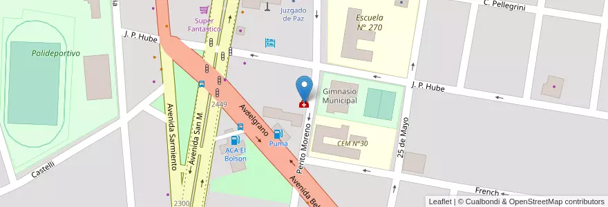 Mapa de ubicacion de Centro medico y de diagnóstico del sur en アルゼンチン, チリ, リオネグロ州, Departamento Bariloche, El Bolsón.
