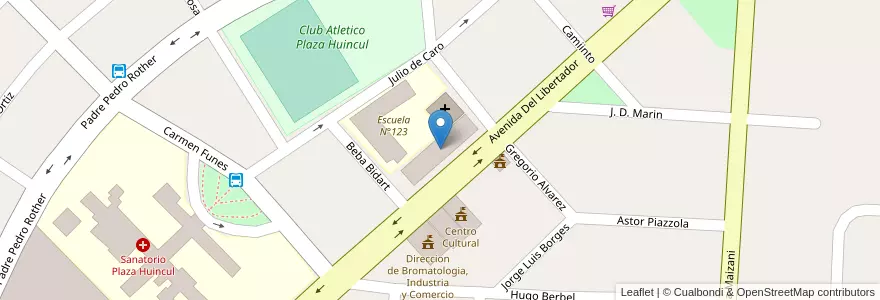 Mapa de ubicacion de Centro Municipal de Capacitacion y Entrenamiento Profesional en 阿根廷, 智利, 內烏肯省, Departamento Confluencia, Municipio De Plaza Huincul, Plaza Huincul.