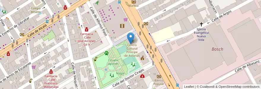 Mapa de ubicacion de Centro Municipal de Mayores 'Príncipe de Asturias' en 스페인, Comunidad De Madrid, Comunidad De Madrid, Área Metropolitana De Madrid Y Corredor Del Henares, 마드리드.
