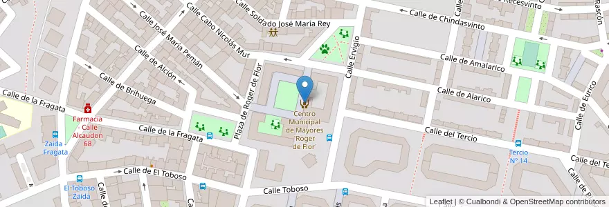 Mapa de ubicacion de Centro Municipal de Mayores 'Roger de Flor' en España, Comunidad De Madrid, Comunidad De Madrid, Área Metropolitana De Madrid Y Corredor Del Henares, Madrid.