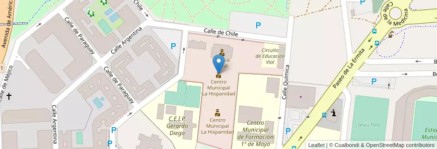 Mapa de ubicacion de Centro Municipal La Hispanidad en スペイン, マドリード州, Comunidad De Madrid, Área Metropolitana De Madrid Y Corredor Del Henares, Leganés.