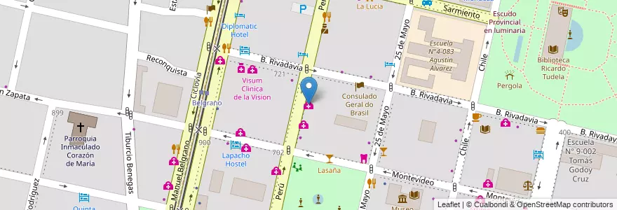 Mapa de ubicacion de Centro Neurología Infanto Juvenil en アルゼンチン, チリ, メンドーサ州, Departamento Capital, Sección 2ª Barrio Cívico, Ciudad De Mendoza.