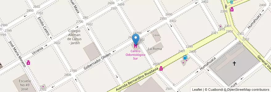 Mapa de ubicacion de Centro Odontológico Sur en アルゼンチン, ブエノスアイレス州, Partido De Lanús, Lanús Oeste.