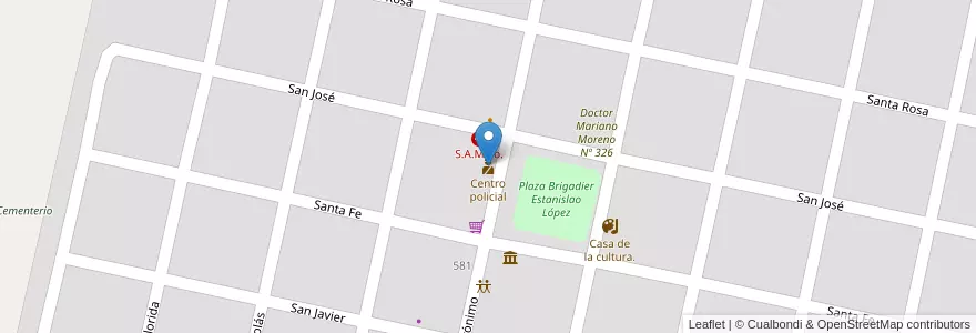 Mapa de ubicacion de Centro policial en Arjantin, Santa Fe, Departamento Las Colonias, Municipio De San Jerónimo Del Sauce, San Jerónimo Del Sauce.
