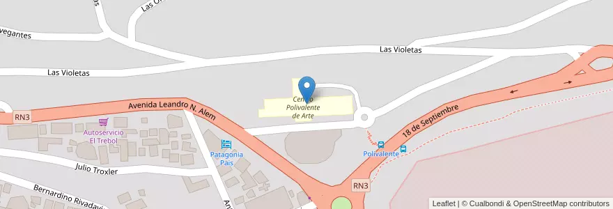 Mapa de ubicacion de Centro Polivalente de Arte en Argentina, Departamento Ushuaia, Cile, Terra Del Fuoco, Ushuaia.