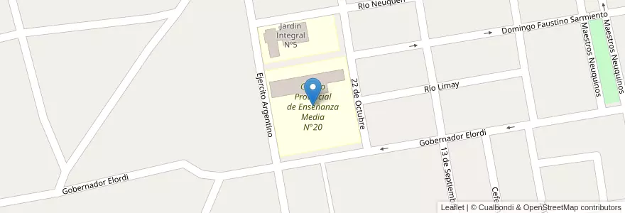 Mapa de ubicacion de Centro Provincial de Enseñanza Media N°20 en 아르헨티나, 칠레, 네우켄주, Departamento Confluencia, Municipio De Cutral Có, Cutral Có.
