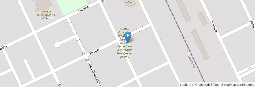Mapa de ubicacion de Centro Provincial de Formación Nº 13 en アルゼンチン, ラ・パンパ州, Departamento Quemú Quemú, Municipio De Quemú Quemú, Quemu Quemu.