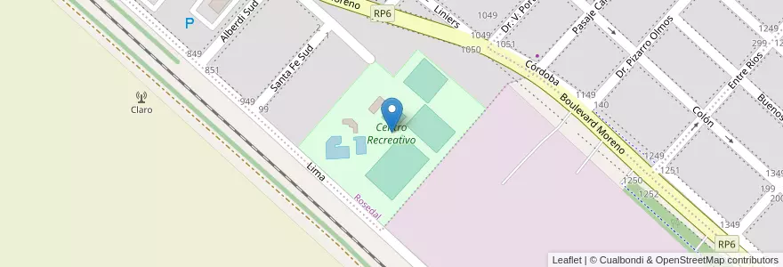Mapa de ubicacion de Centro Recreativo en アルゼンチン, コルドバ州, Departamento Tercero Arriba, Pedanía Punta Del Agua, Municipio De Hernando, Hernando.